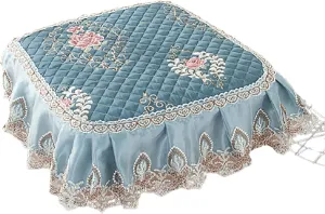 1 Pc Lace Ruffled Dining Chair Cushion,Non Slip Seat Cushions with Ties,Square Stool Chair Pad Home Decor Luxury Warm Soft Cushion-B 43x45cm(17x17.7inch)