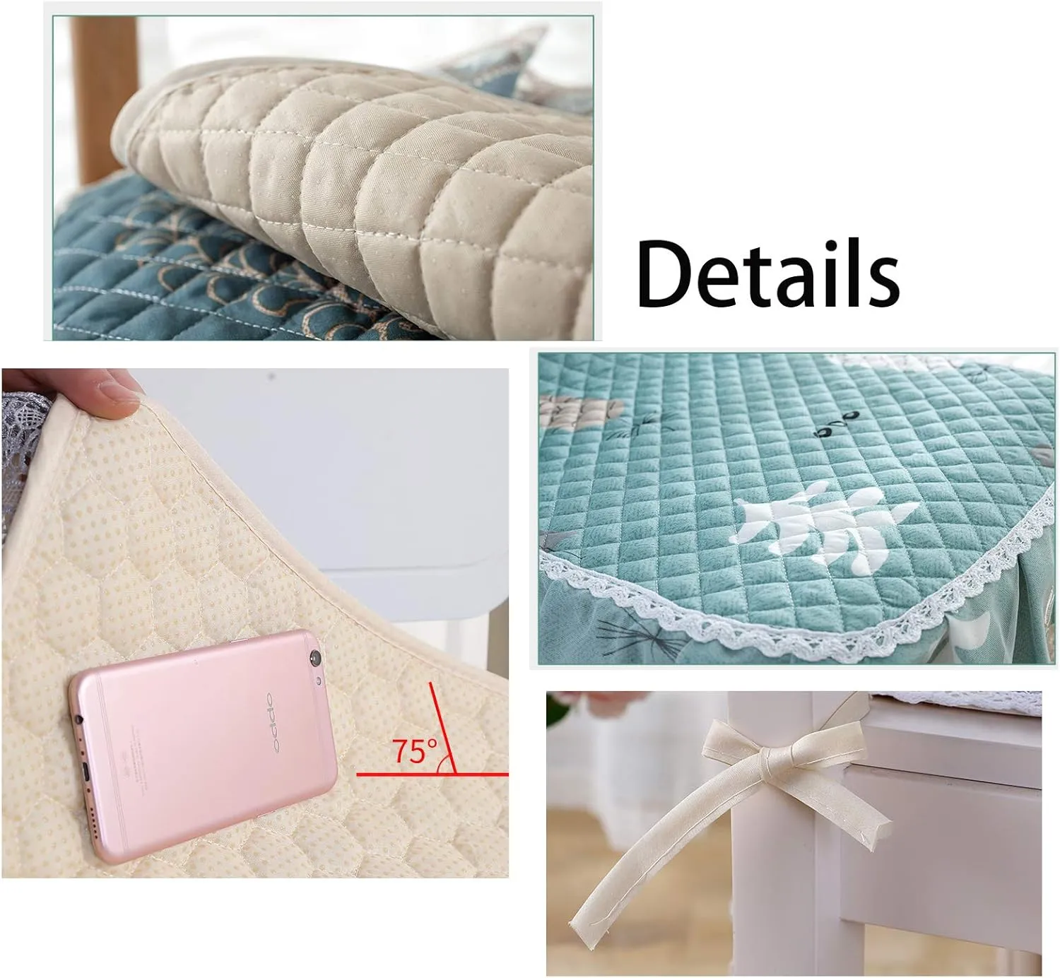 1 Pc Lace Ruffled Dining Chair Cushion,Non Slip Seat Cushions with Ties,Square Stool Chair Pad Home Decor Luxury Warm Soft Cushion-B 43x45cm(17x17.7inch)
