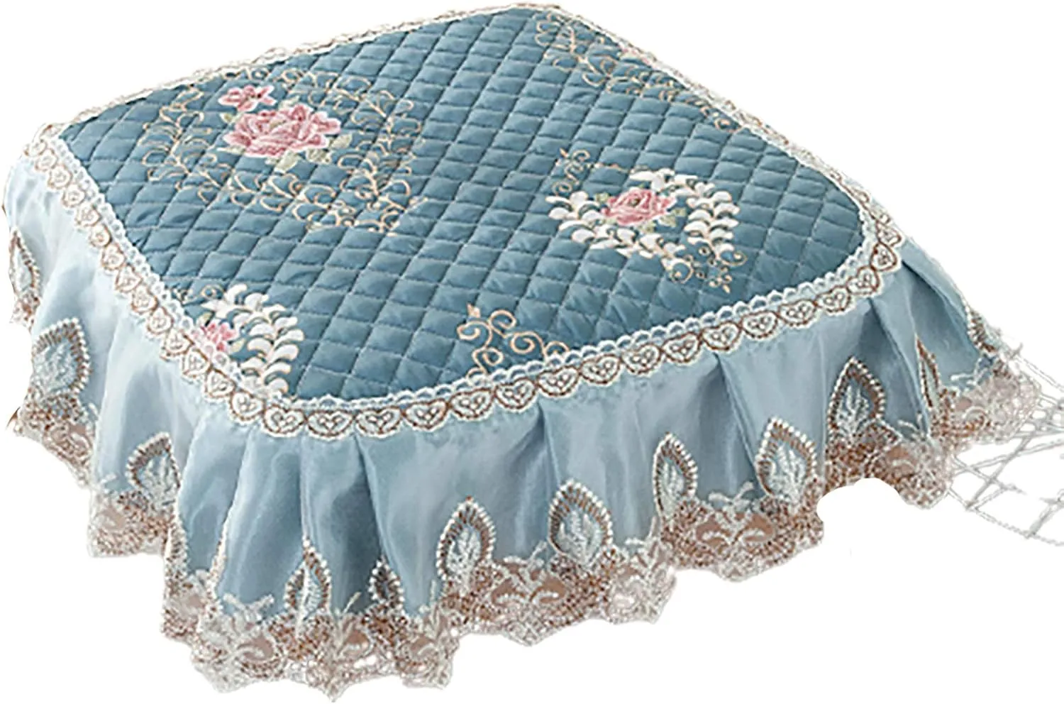 1 Pc Lace Ruffled Dining Chair Cushion,Non Slip Seat Cushions with Ties,Square Stool Chair Pad Home Decor Luxury Warm Soft Cushion-B 43x45cm(17x17.7inch)
