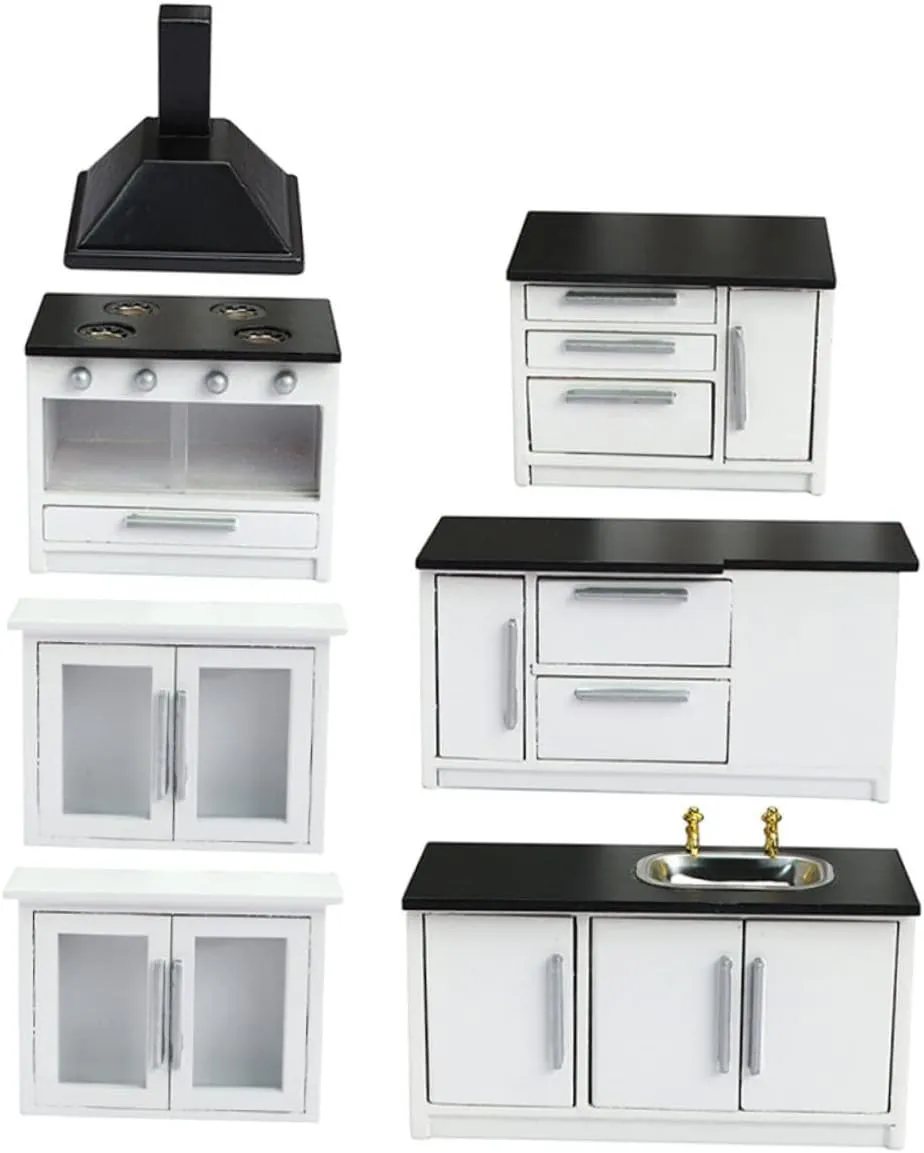 1 Set Miniature Doll House Kitchen Furniture Cabinet Gas Stove Decor for Models for Creative Miniature Scenes and Display Ornaments