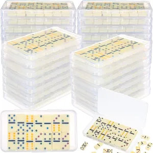 12 Pack Mini Domino Game Set Bulk Double 6 Dominoes 28 Pieces Tile Colored Dots Domino Game with Clear Plastic Box Family Board Games Party Favor Travel Box Educational Toys for Adults