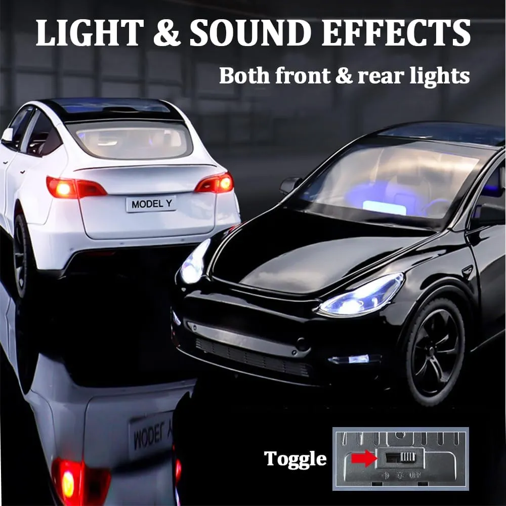 1/24 Scale Diecast Car Model Y, Alloy Diecast Toy Cars Pull Back Toys with Sound & Light, Vehicles Toys for Kids Gift Car Lovers Collection (1/24 Model Y -Black)