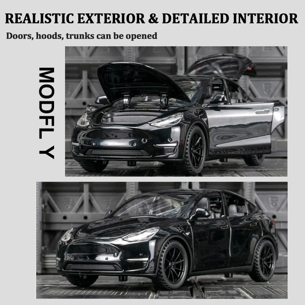1/24 Scale Diecast Car Model Y, Alloy Diecast Toy Cars Pull Back Toys with Sound & Light, Vehicles Toys for Kids Gift Car Lovers Collection (1/24 Model Y -Black)