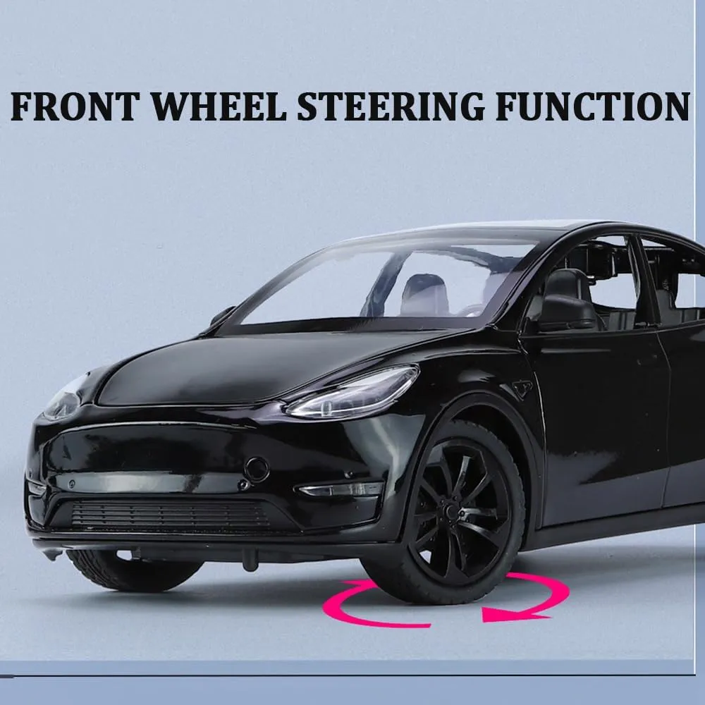 1/24 Scale Diecast Car Model Y, Alloy Diecast Toy Cars Pull Back Toys with Sound & Light, Vehicles Toys for Kids Gift Car Lovers Collection (1/24 Model Y -Black)
