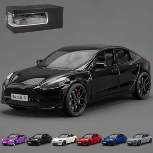 1:24 Scale Toy Cars Compatible for Model 3, Metal Die-Casting Model Cars with Light/Sound Pull Back Car Toys for Boys Girls 3  Year Old Kids Birthday Gift (1:24 Model 3-Black)