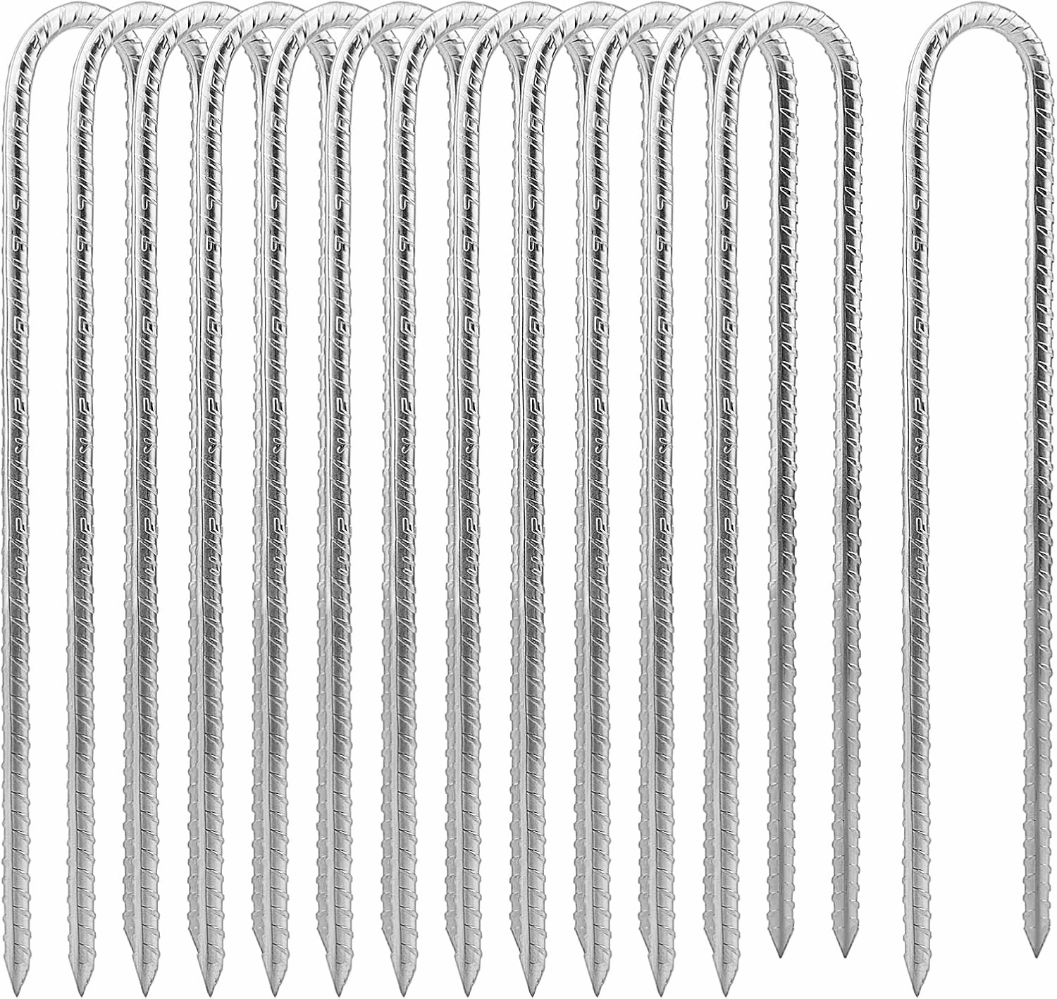 12 Pack 12 Inch U Shaped Rebar Stakes, Silver U Rebar Hook Ground Pegs, Trampoline Wind Anchors Stakes for Camping Tents