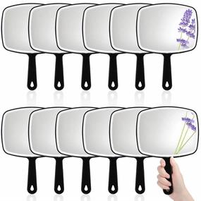12 Pack Hand Mirror, Handheld Makeup Mirror with Comfy Handle, 10.4 x 7.4 Inch Black Cosmetic Mirror Wall Mount for Home Bathroom, Single Sided Vanity Mirror for Travel, Salon, Barbers