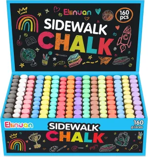 160 PCS Sidewalk Chalk, 16 Colors Non-Toxic Washable Jumbo Sidewalk Chalk Bulk for Outdoor Art Play, Chalks for Kids, Painting on Playground, Chalkboard & Blackboard, Toddler Outdoor Toys