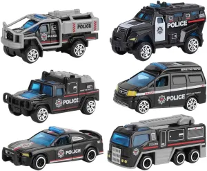 1:64 Car Model Toy, 6 Sets of Alloy Plastic Simulation Cars, Firefighting, Off Road, Pickups, Sports Cars, Racing Cars Trucks for Boys Kids (A special police series)