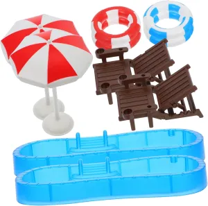 2 Sets Miniature Dollhouse Pool Sets Mini House Furniture for Boys and Girls Dollhouse Pool Accessory