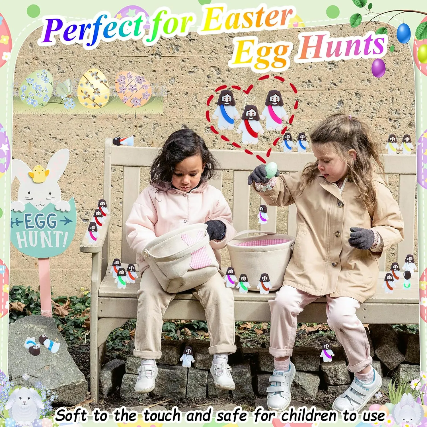 200 Pcs Little Jesus Figures Easter Mini Rubber Jesus Toys to Hide and Seek, Little Pocket Miniatures Religious Party Favors Baptism Gifts Sunday School Easter Egg Stuffers (10 Color*200)
