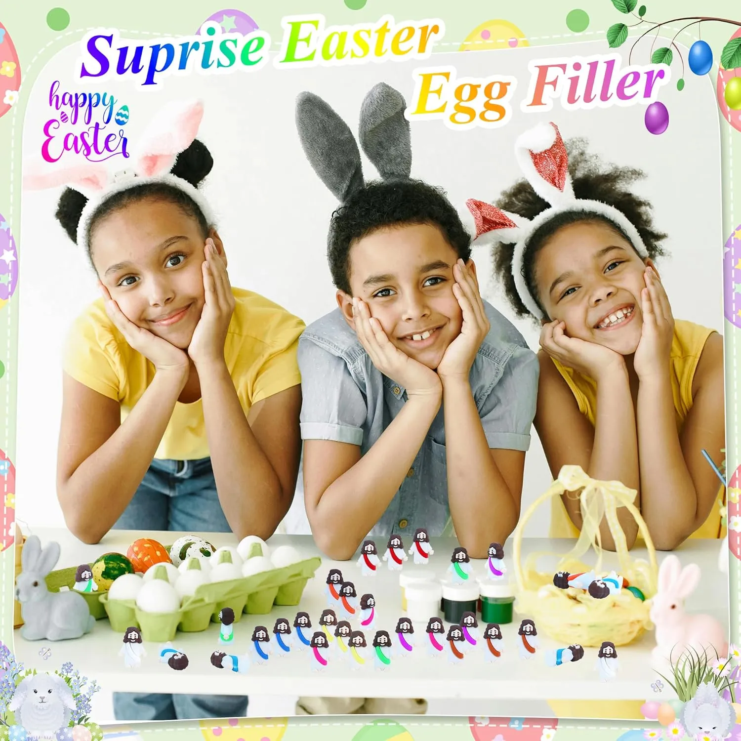 200 Pcs Little Jesus Figures Easter Mini Rubber Jesus Toys to Hide and Seek, Little Pocket Miniatures Religious Party Favors Baptism Gifts Sunday School Easter Egg Stuffers (10 Color*200)
