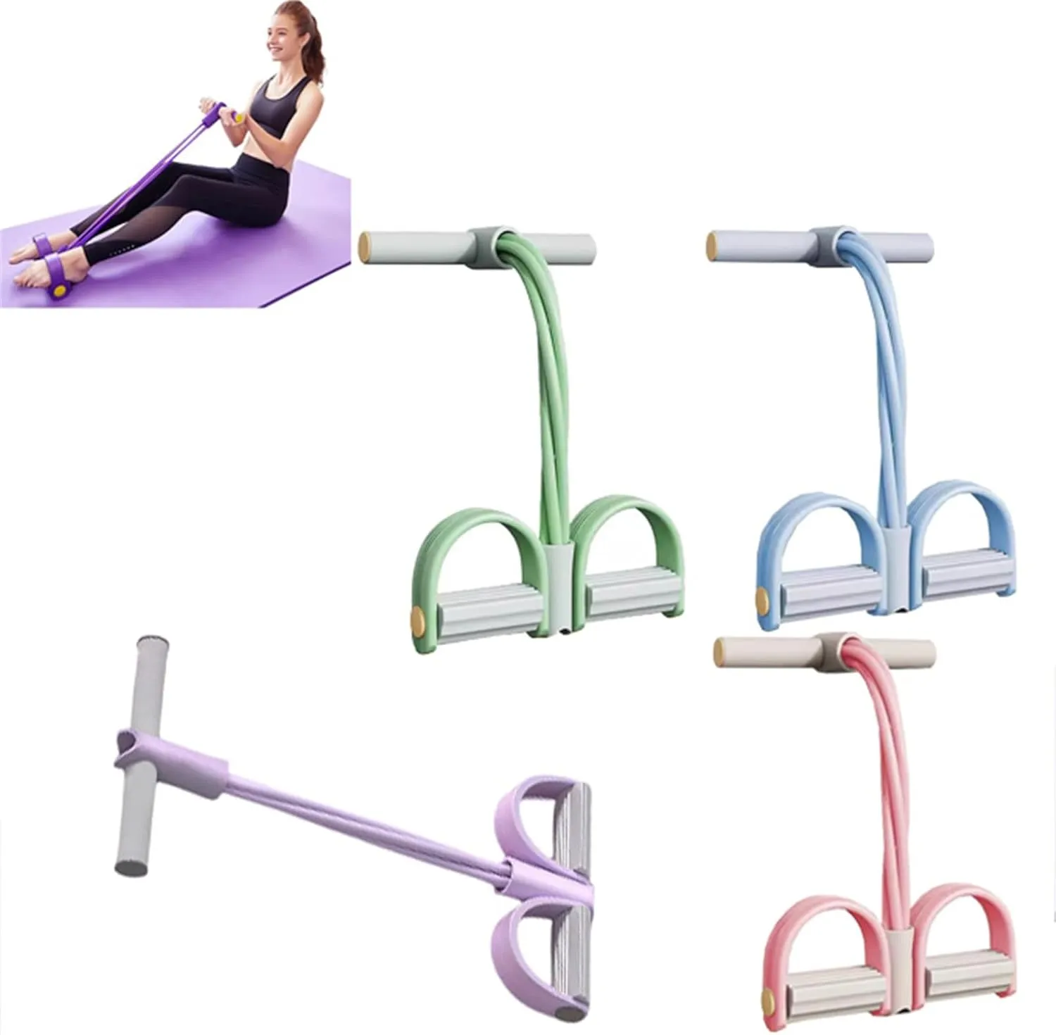 21 Fitness Resistance Bands, 4 Tube Pedal Ankle Puller, Multifunction Tension Rope, Natural Latex Tension Rope Fitness Equipment for Abdomen,Arm,Leg Stretching Slimming Training
