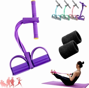 21 Fitness Resistance Bands-4 Tube Pedal Ankle Puller, Ab Training Auxiliary Device with Bands, Foot Pedal Resistance Band with Handle for Women, Tension Bands for Exercise Women