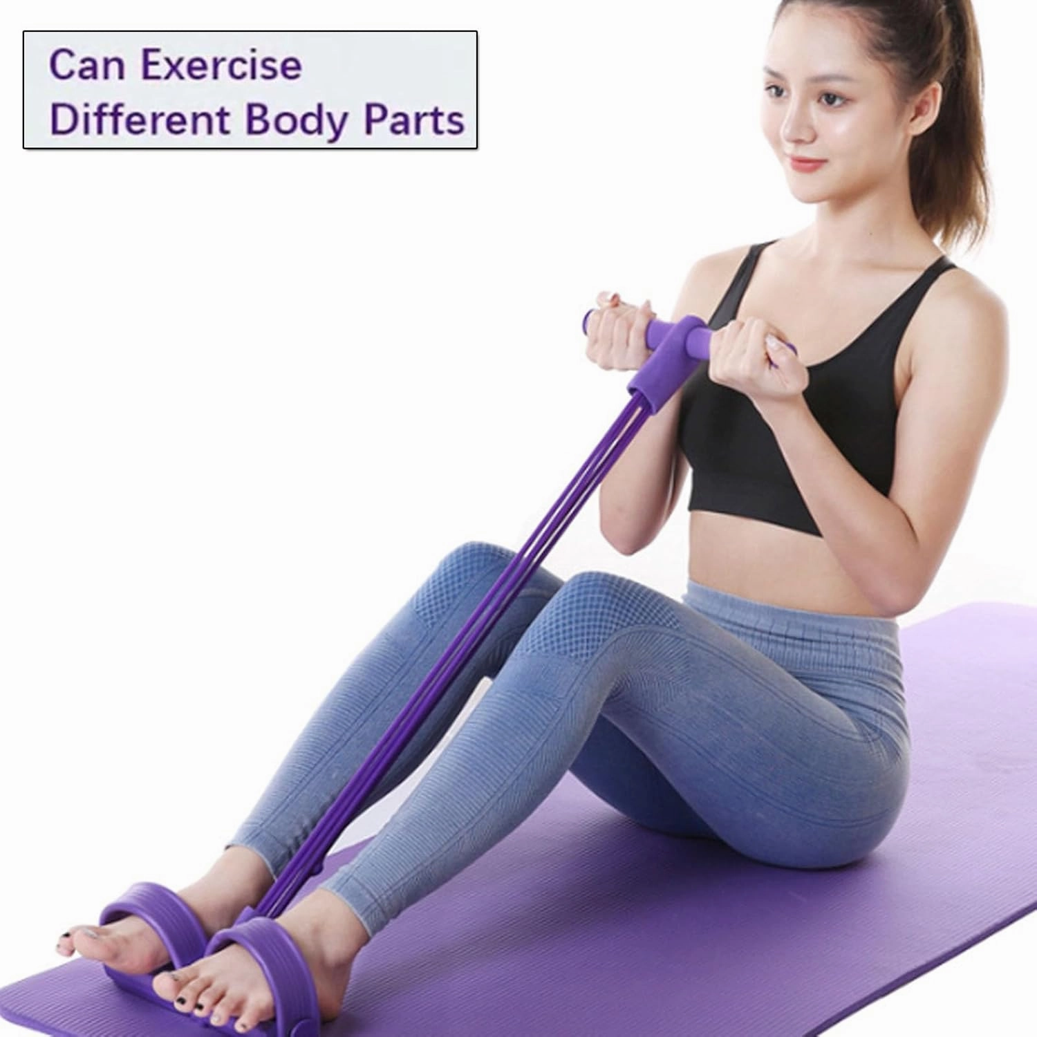 21 Fitness Resistance Bands-4 Tube Pedal Ankle Puller, Ab Training Auxiliary Device with Bands, Foot Pedal Resistance Band with Handle for Women, Tension Bands for Exercise Women
