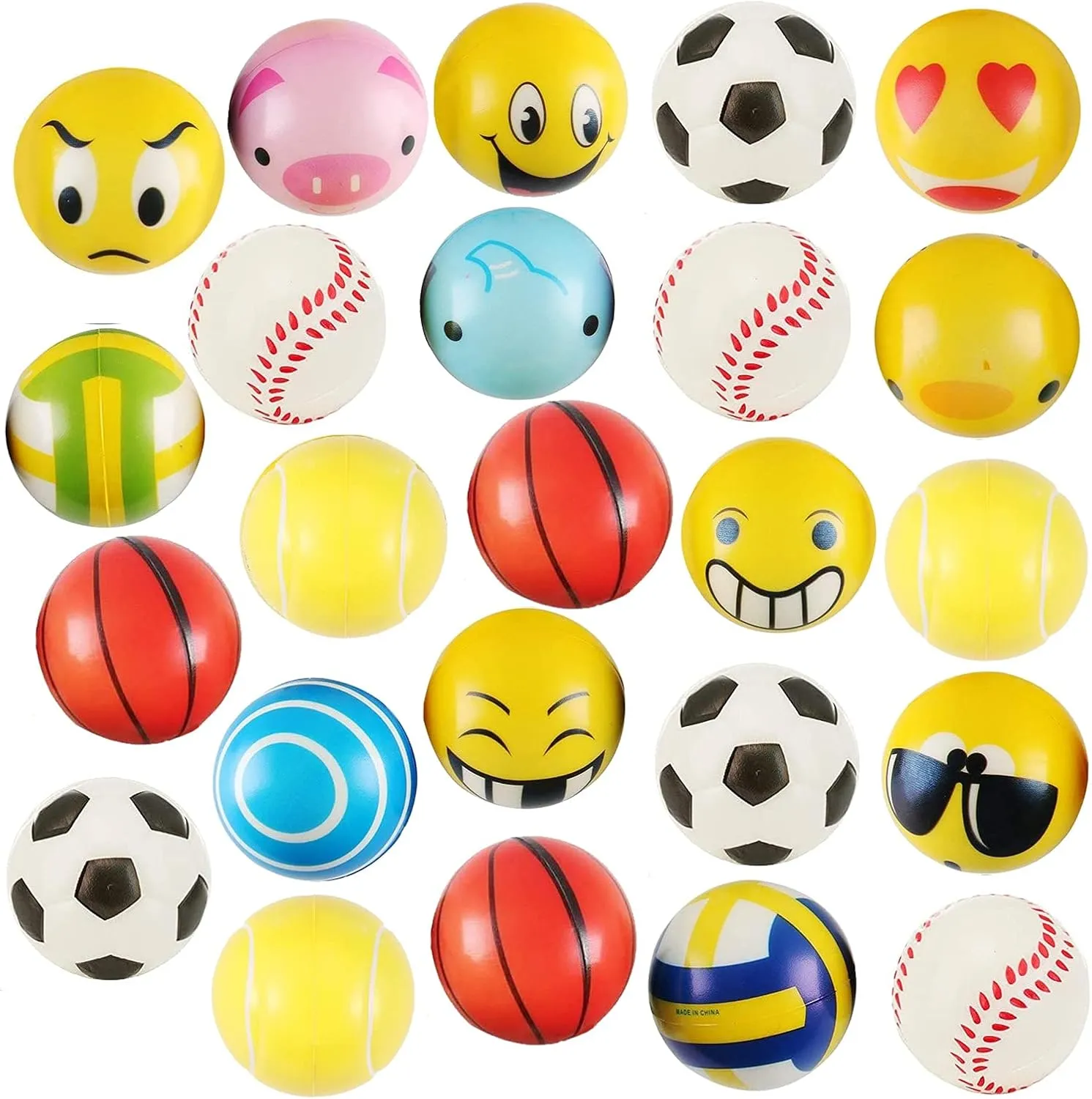 24 Pack - Mini Soft Foam Squeeze Balls, 2.5" Toy Stress Relief Bulk Educational Novelties for Kids, School, Classroom, Party Favors, Rewards (Variety (2.5"))