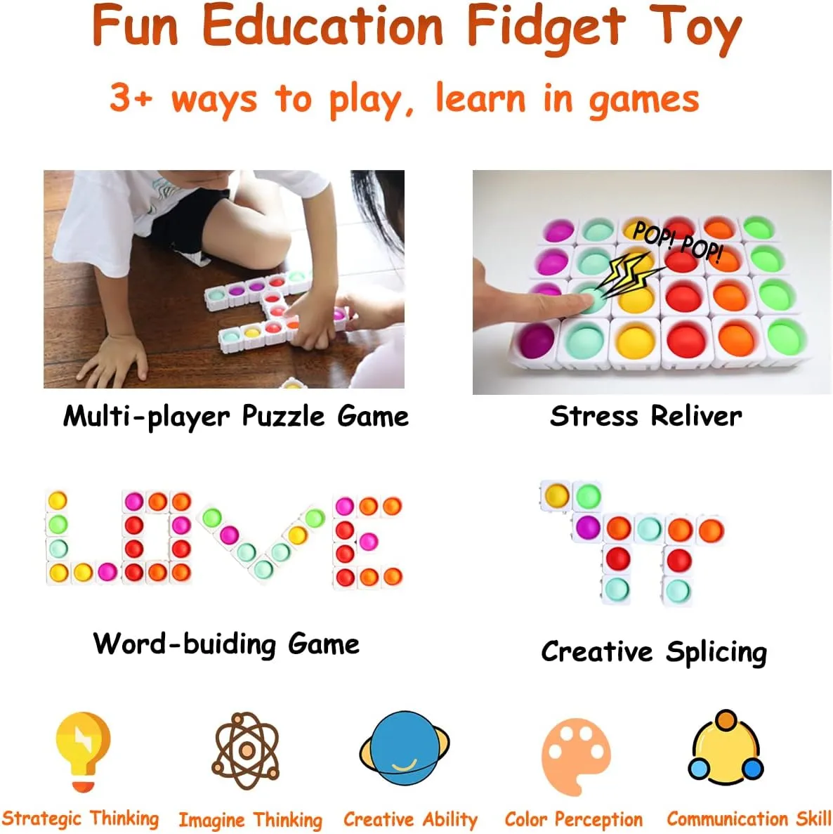 24 Pcs Fidget Blocks, Push Silicone Popper Fidget Sensory Toy, Infinity DIY Pop Building Blocks, Great Tool for Classroom (White)