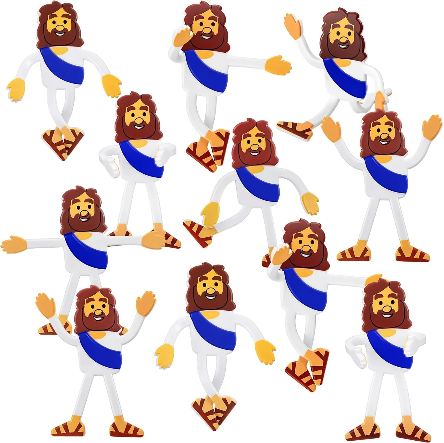 24 Pcs Sunday School Bendable Jesus Character Religious Toys 4 Inches Jesus Toys for Vbs Religious Favors Stress Relief Fidget Gift Easter Egg Stuffer Funny Sunday School Gift Figure(Blue)