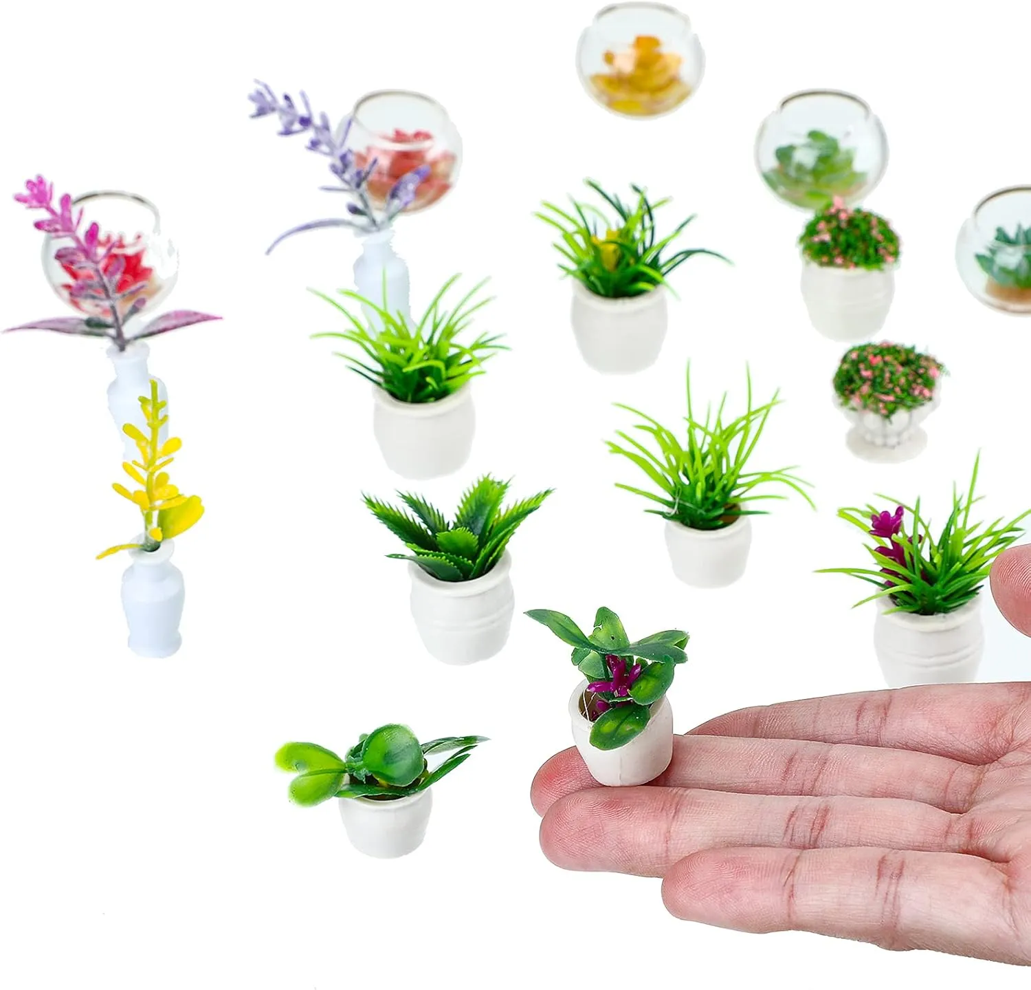 25 Pieces Dollhouse Potted Plants Miniature Artificial Plant Tiny Bonsai Model Mini Flowerpot Fake Succulent Doll House Mini Plant Model Figure for 1:12 Dollhouse Decor Mini Garden (Fresh Style)