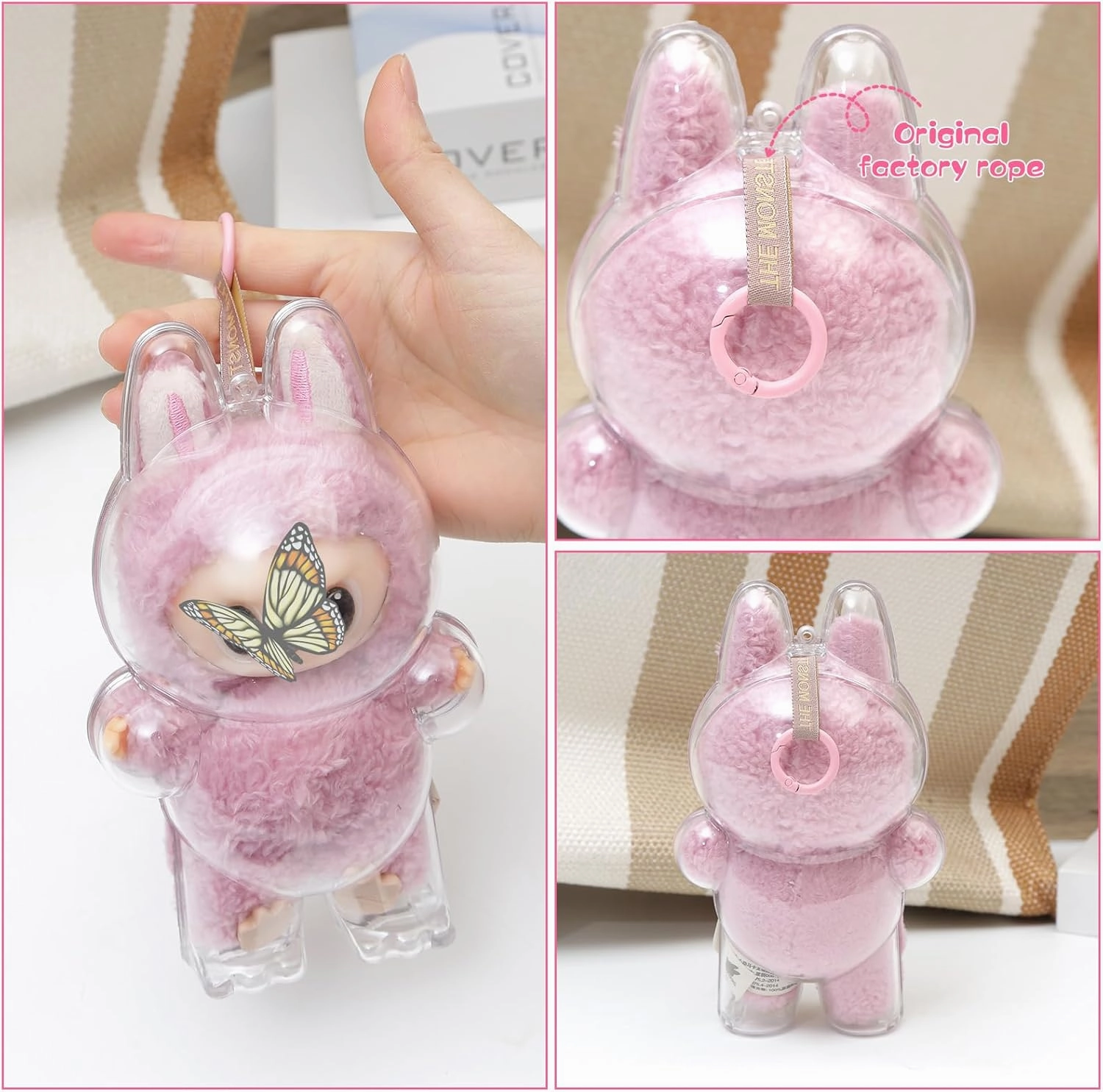 2PCS Intended for Labubu case，Clear Figure Display Bag with Keychain for Doll,Plastic Protective Cover(Doll Excluded, 2PCS Style Standing)