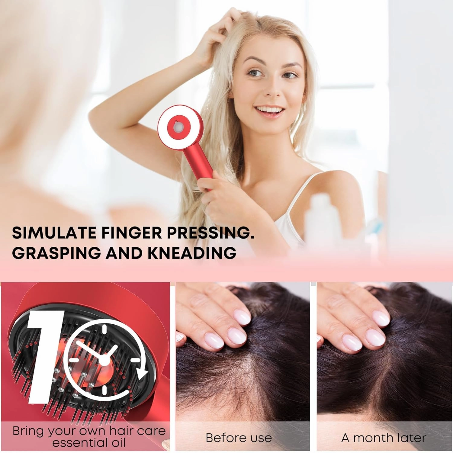 3-in-1 Laser Therapy Hair Growth Comb with Scalp Massager & Free Nourishing Oil - Therapy for Thicker Hair, Adjustable Modes for Men/Women