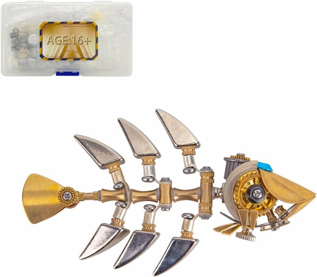3D Metal Puzzle, Steampunk Bony Fish Model, Puzzle DIY Craft Kit, Gifts for Teens and Adults (100 PCS)