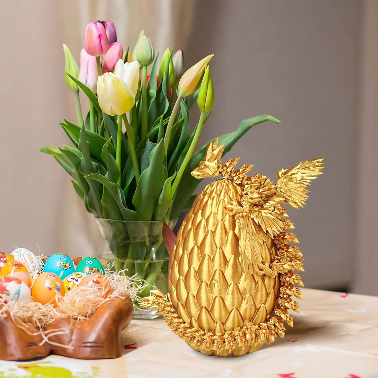 3D Printed Flying Dragon Egg with Articulated Dragon Inside – Toys&Gifts for Kids,Home Decor,Creative Ornaments,Birthday,Easter (Golden,Large)