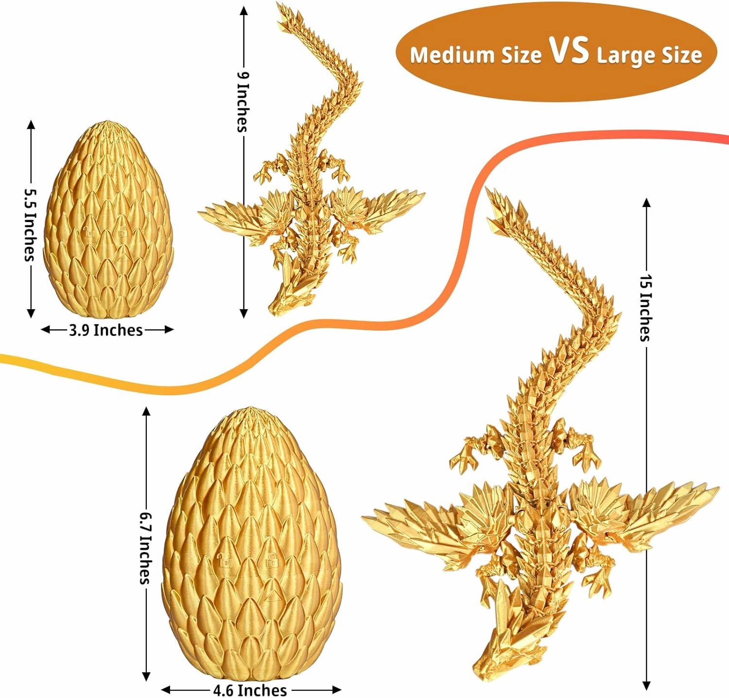 3D Printed Flying Dragon Egg with Articulated Dragon Inside – Toys&Gifts for Kids,Home Decor,Creative Ornaments,Birthday,Easter (Golden,Large)