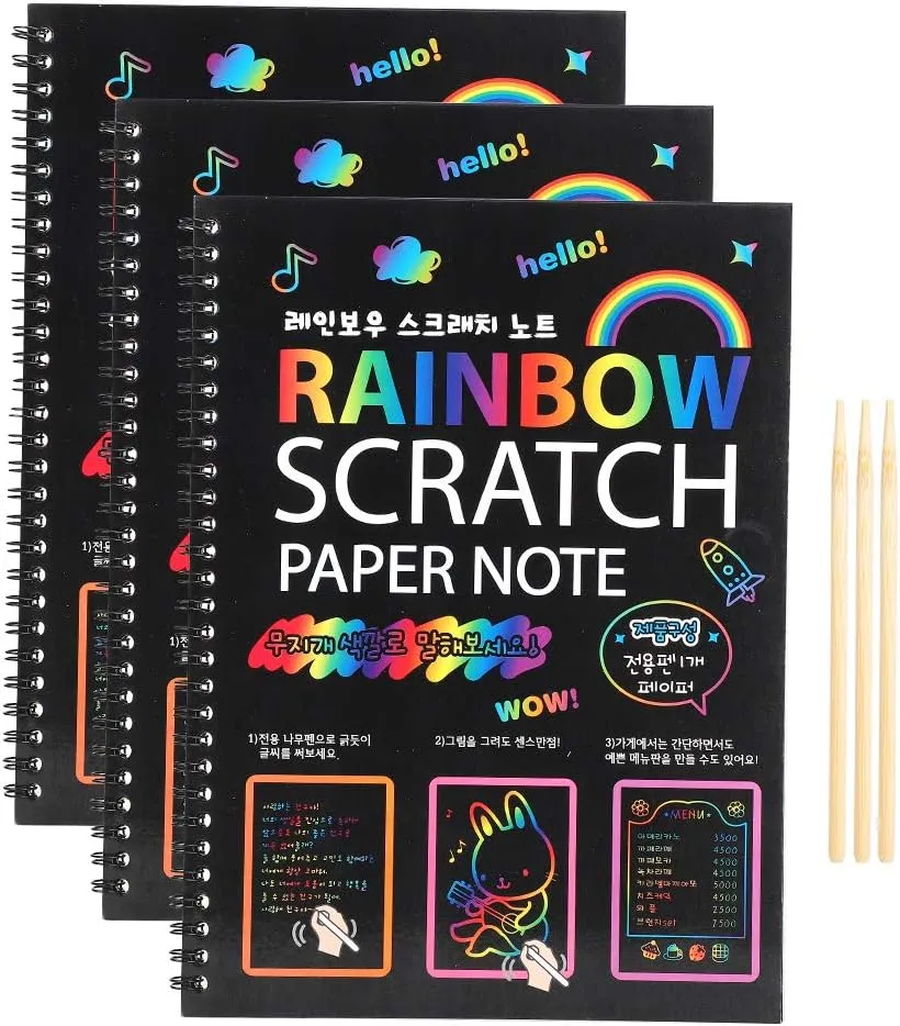 3Pcs Multicolor Rainbow Scratch Paper, Creative Art Paper Card Drawing Books, Drawing Doodling Painting Note for Children, Students, and Artists