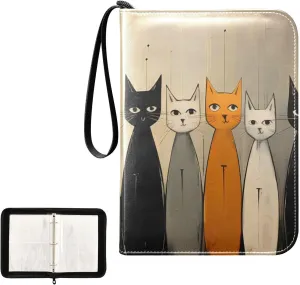 4 Pockets Trading Card Album Holder Book Folder Sports Card Binder Cat Stick Figure 400 Double Side Pockets for 3 Ring Binder Zipper