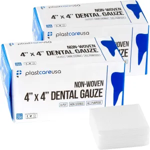 400 Count 4x4 Gauze Pads - Soft 4-Ply Non Woven Sponges - Non Sterile Dental & Esthetic Wipes - All Purpose Medical Squares for First Aid, Surgical, Wound Dressing (2 Packs of 200)