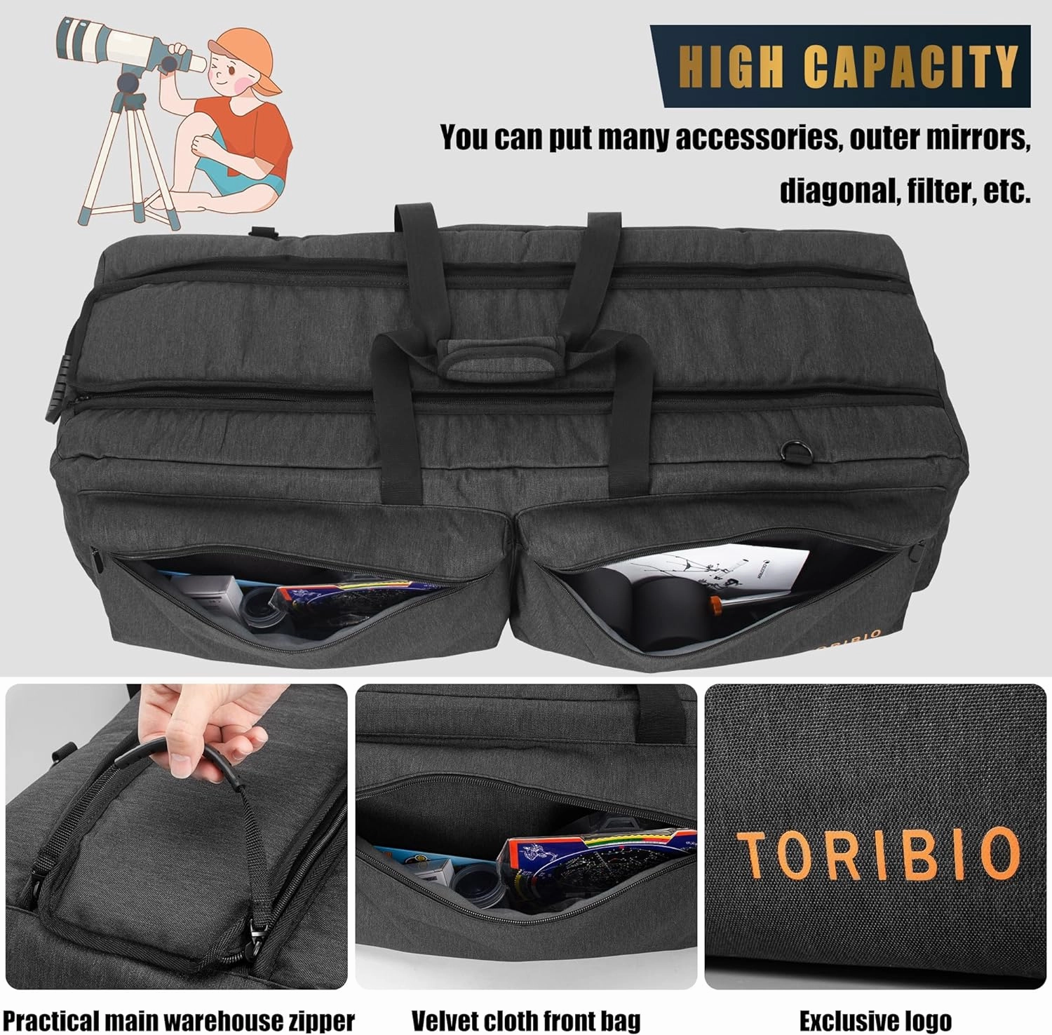 40“ Telescope Bag, Large Telescope Travel Bag for for Telescope Tube & Tripod,Soft Pad Telescope Carrying Case Compatible with Gskyer ToyerBee Celestron Telescope,Storage for Telescope Accessories