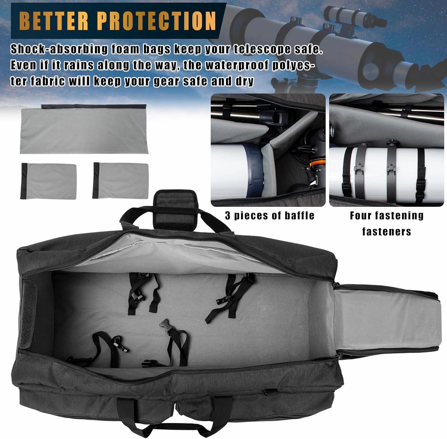 40“ Telescope Bag, Large Telescope Travel Bag for for Telescope Tube & Tripod,Soft Pad Telescope Carrying Case Compatible with Gskyer ToyerBee Celestron Telescope,Storage for Telescope Accessories