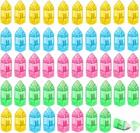 48 Pcs Pencil Sharpeners Manual Handheld Pencil Sharpener with Eraser Single Hole Triangular Shape Plastic Crayon Sharpener with Receptacle for Kids Student School Office Operation Christmas Boxes
