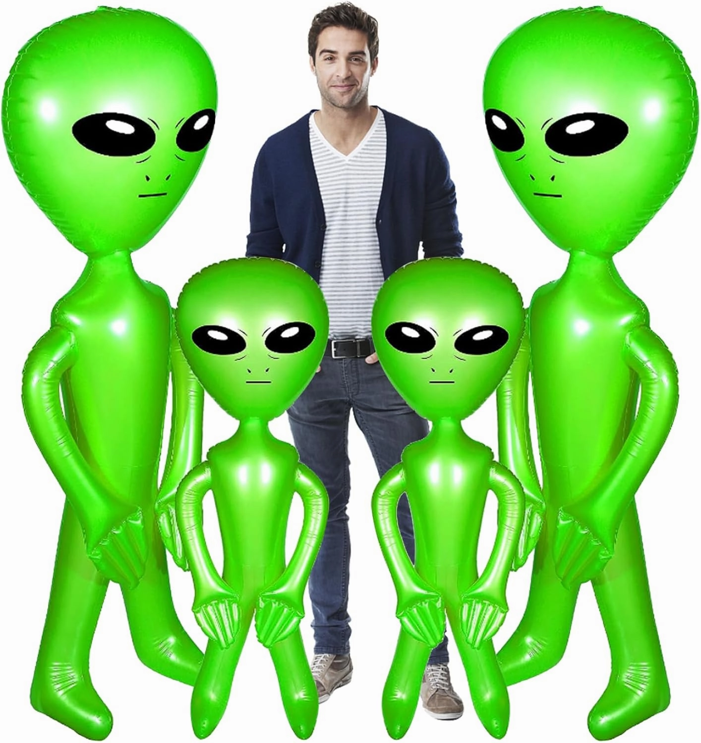4PCS Inflatable Alien, 66.93inch 33.46 Inch Blow up Alien Balloons NO Leak PVC Alien Toy Funny Realistic Alien Party Decorations for Halloween Birthday Party Supplies.