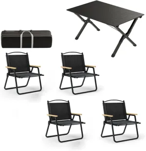 5-PCS Folding Camping Table Chairs Portable Outdoor Lawn and Aluminum Roll-up with Carrying Bag, Lightweight Picnic for Patio Garden BBQ