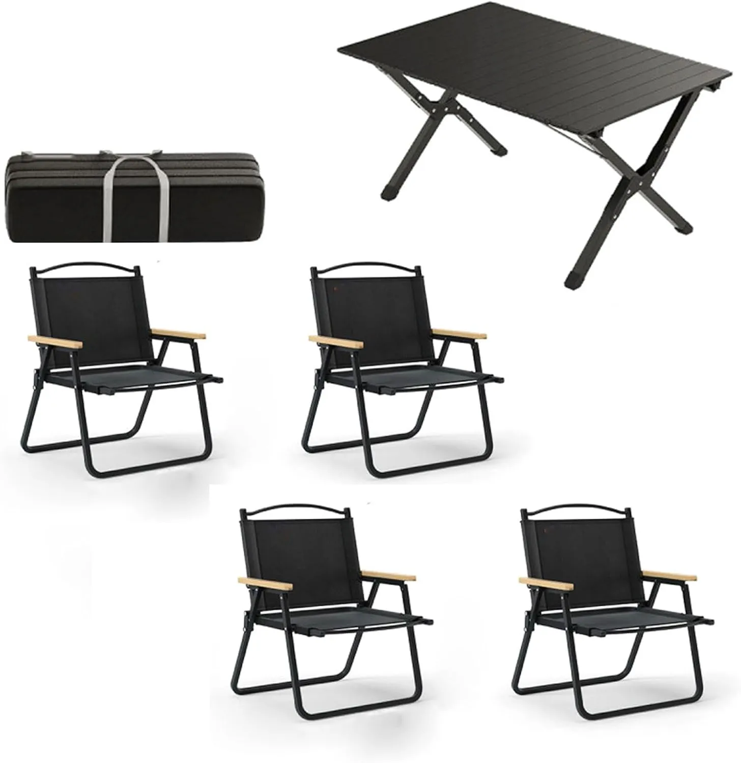5-PCS Folding Camping Table Chairs Portable Outdoor Lawn and Aluminum Roll-up with Carrying Bag, Lightweight Picnic for Patio Garden BBQ