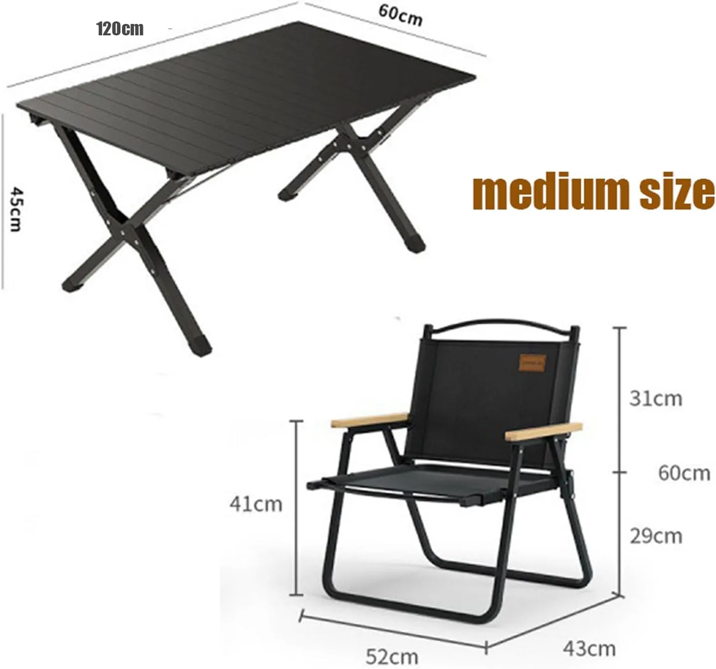 5-PCS Folding Camping Table Chairs Portable Outdoor Lawn and Aluminum Roll-up with Carrying Bag, Lightweight Picnic for Patio Garden BBQ