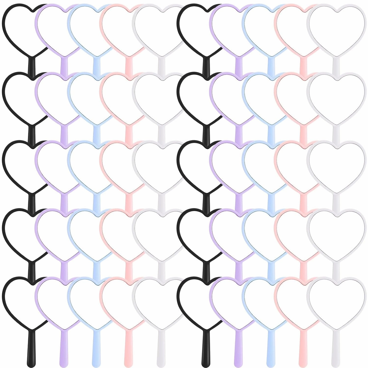 50 Pcs Heart Shaped Handheld Mirror with Handle Bulk Small Portable Travel Makeup Hand Held Mirror 3.15 x 4.72 Inch Mini Plastic Compact Cosmetic Tool for Women Men Girls Daily DIY Use
