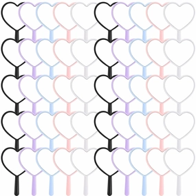50 Pcs Heart Shaped Handheld Mirror with Handle Bulk Small Portable Travel Makeup Hand Held Mirror 3.15 x 4.72 Inch Mini Plastic Compact Cosmetic Tool for Women Men Girls Daily DIY Use