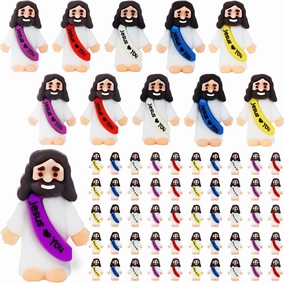 50Pcs Little Jesus Figures Bulk Mini Jesus Love You Figurines Tiny Small Rubber Jesus Toys to Hide Pocket Miniature Jesus Easter Egg Fillers Stuffers Sunday School Baptism Gift