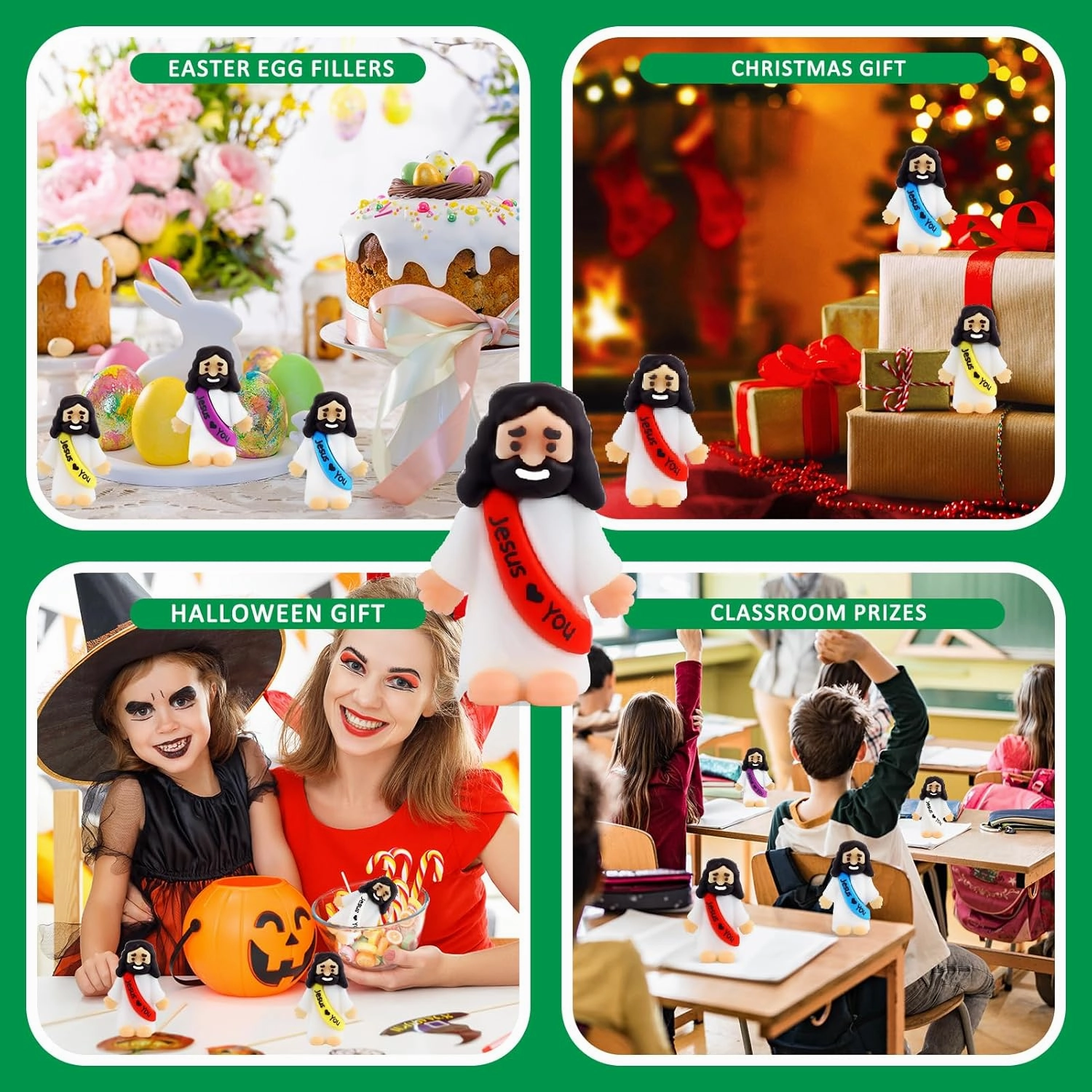 50Pcs Little Jesus Figures Bulk Mini Jesus Love You Figurines Tiny Small Rubber Jesus Toys to Hide Pocket Miniature Jesus Easter Egg Fillers Stuffers Sunday School Baptism Gift