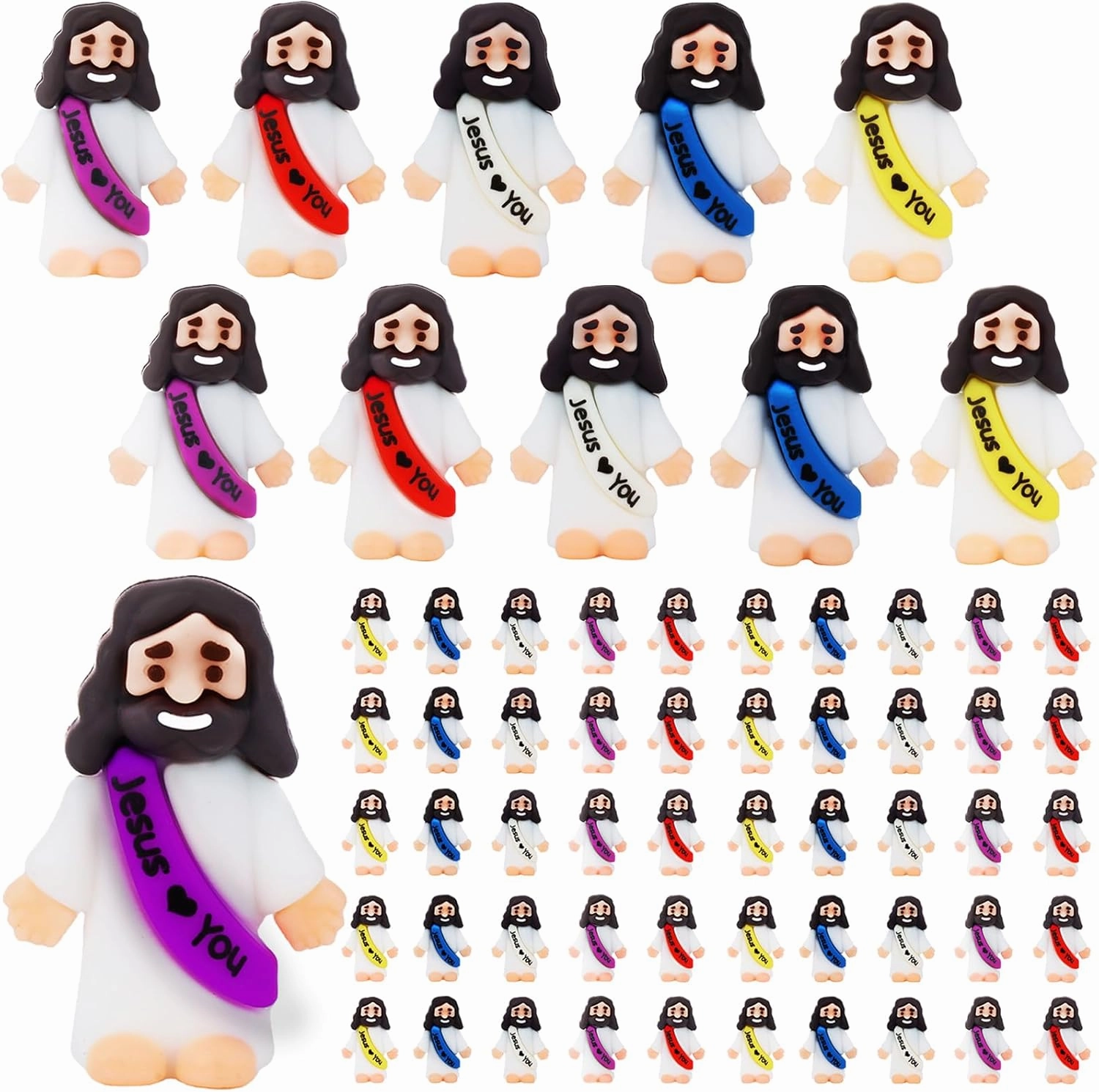 50Pcs Little Jesus Figures Bulk Mini Jesus Love You Figurines Tiny Small Rubber Jesus Toys to Hide Pocket Miniature Jesus Easter Egg Fillers Stuffers Sunday School Baptism Gift