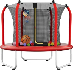 55" Toddler Trampoline for Kids with Safety Enclosure Net, 5FT Trampoline for Kids Indoor & Outdoor with Basketball Hoop, Birthday Gifts for Boy and Girl, Age 3-8