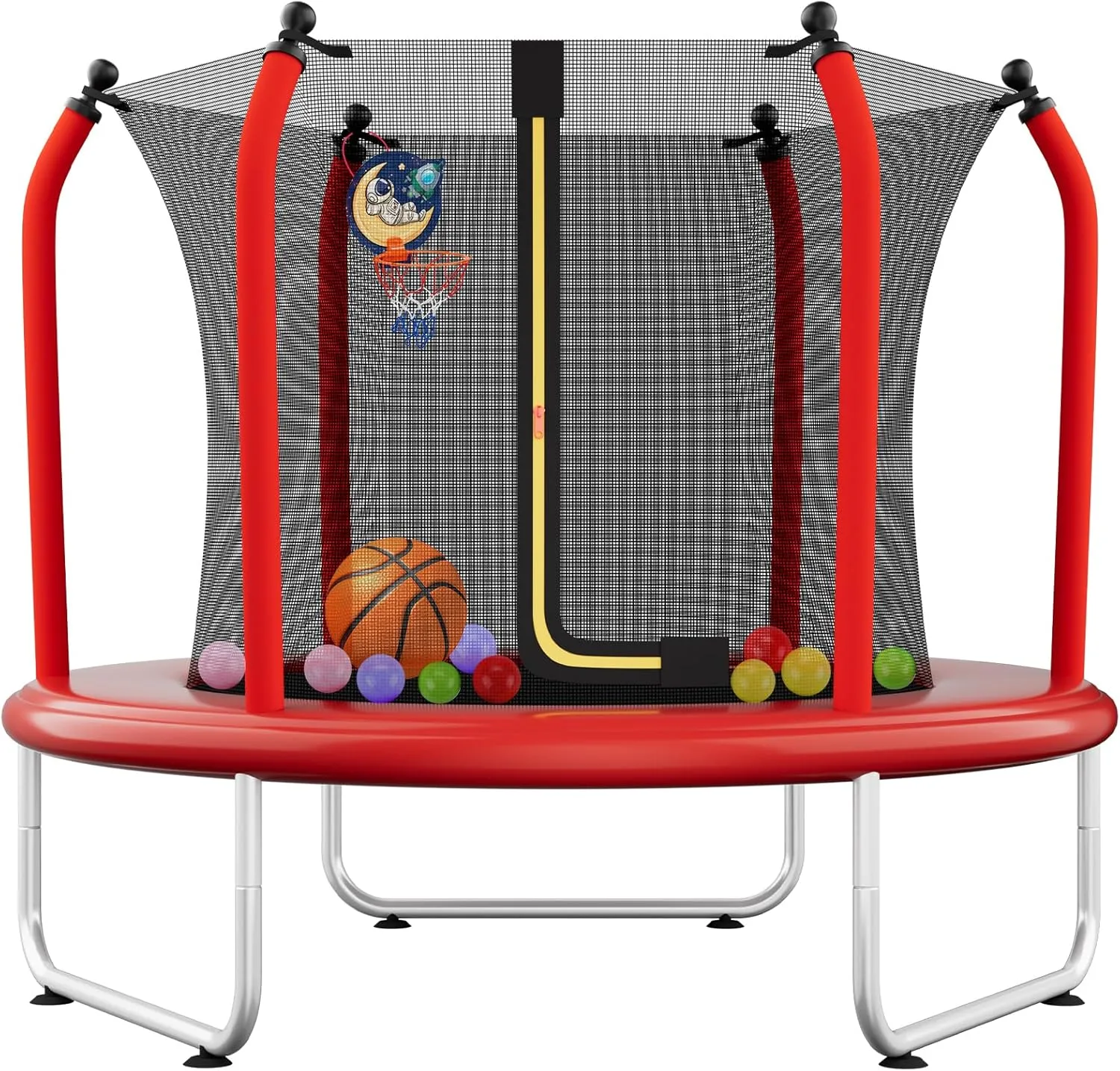55" Toddler Trampoline for Kids with Safety Enclosure Net, 5FT Trampoline for Kids Indoor & Outdoor with Basketball Hoop, Birthday Gifts for Boy and Girl, Age 3-8