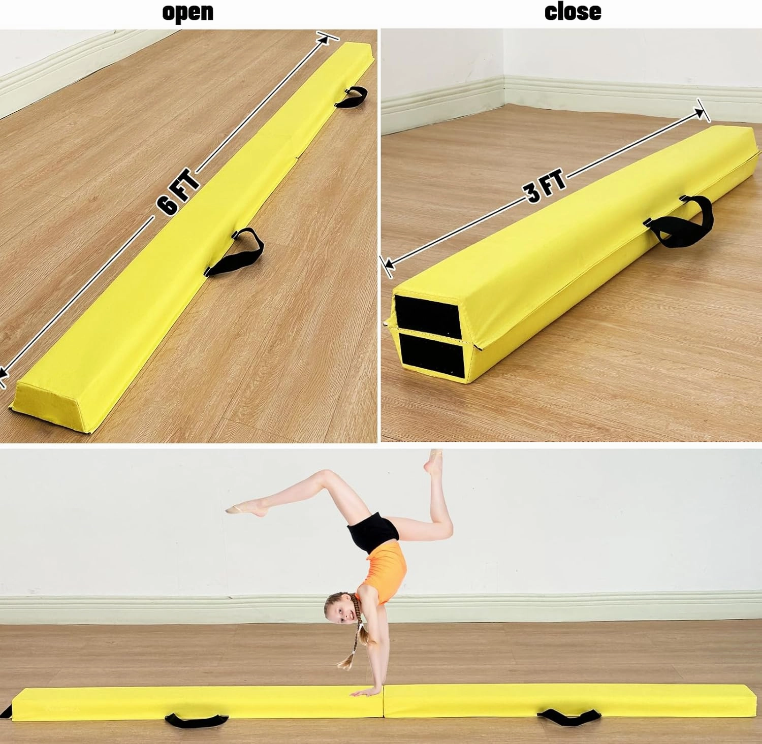 6 FT / 8 FT / 9 FT Folding Gymnastics Beam Foam Balance Floor Beam - Extra Firm - Suede Cover - Anti Slip Bottom with Carry Bag for Kids/Adults Home Use