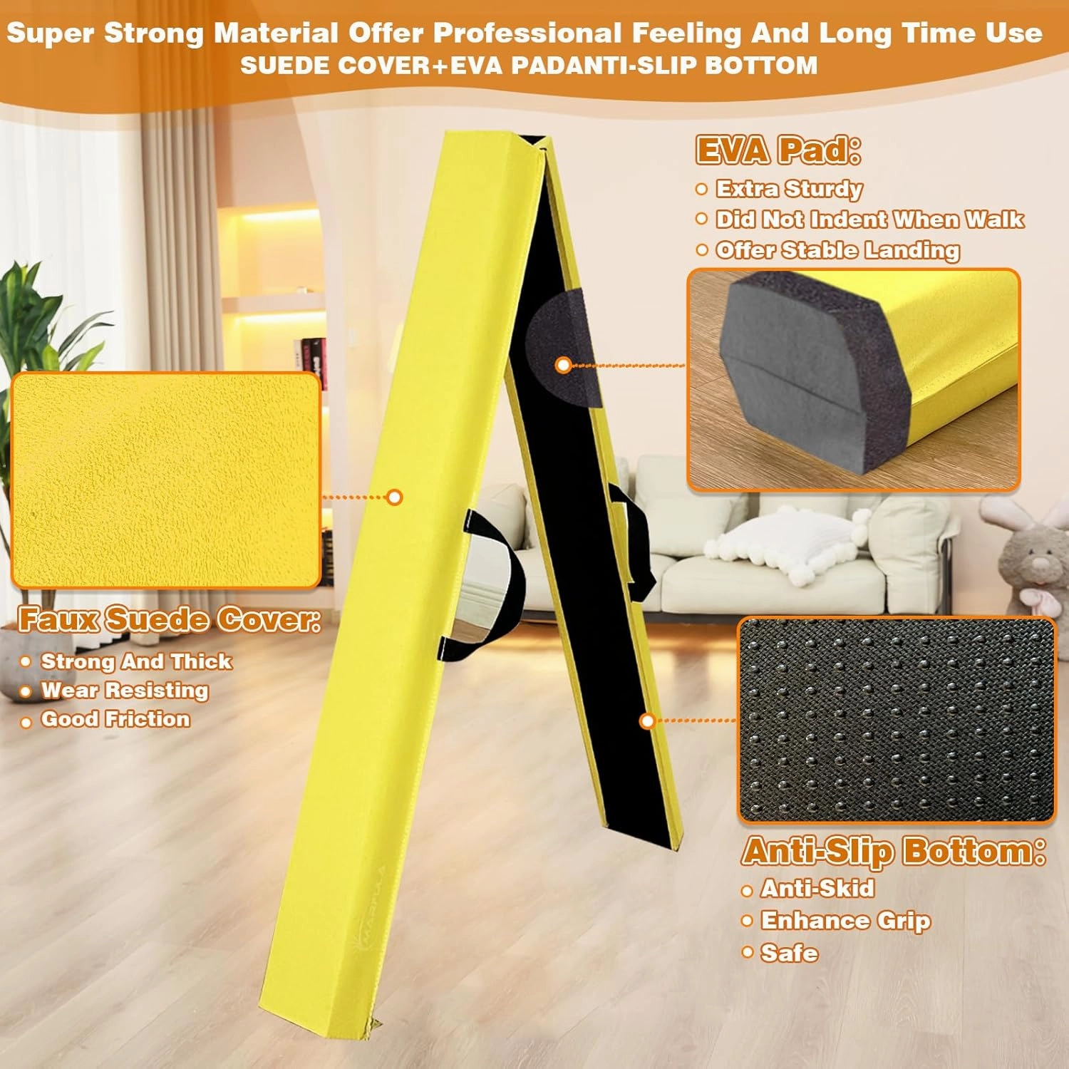 6 FT / 8 FT / 9 FT Folding Gymnastics Beam Foam Balance Floor Beam - Extra Firm - Suede Cover - Anti Slip Bottom with Carry Bag for Kids/Adults Home Use