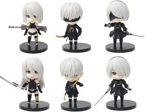 6pcs 2B Figure Statue Set, 4'' Mini 9S Action Figure Model A2 Cake Topper Figures Anime Figurine Decoration Birthday Gifts for Fans