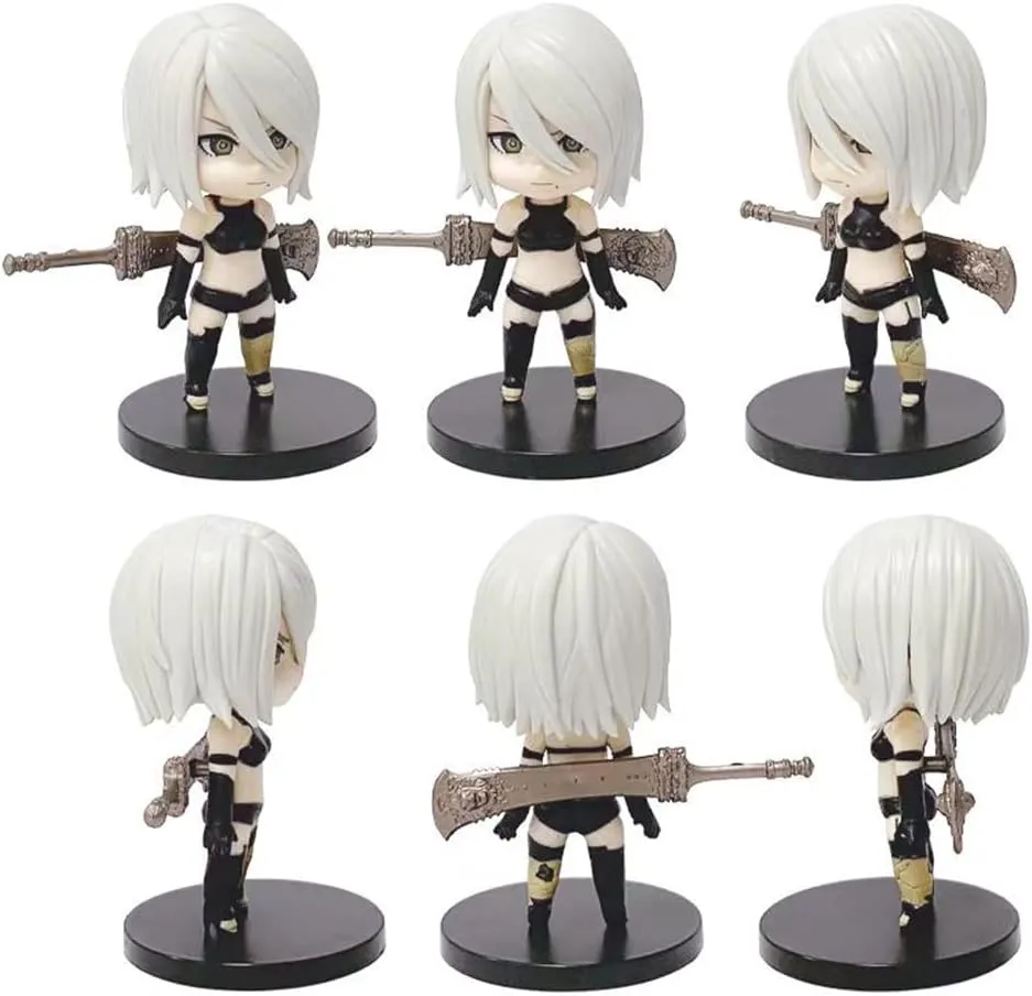 6pcs 2B Figure Statue Set, 4'' Mini 9S Action Figure Model A2 Cake Topper Figures Anime Figurine Decoration Birthday Gifts for Fans