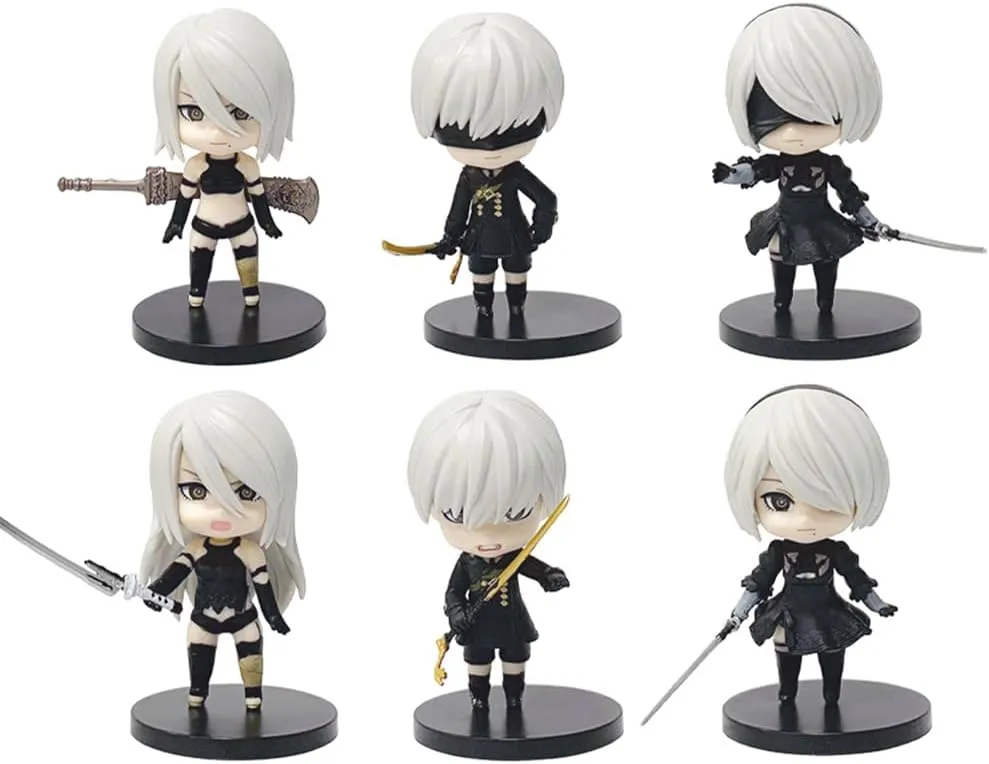6pcs 2B Figure Statue Set, 4'' Mini 9S Action Figure Model A2 Cake Topper Figures Anime Figurine Decoration Birthday Gifts for Fans
